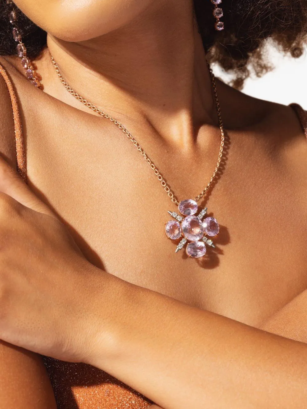 Irene Neuwirth Gemmy Gem Mosaic Kunzite and Diamond Necklace in Pink, view 5