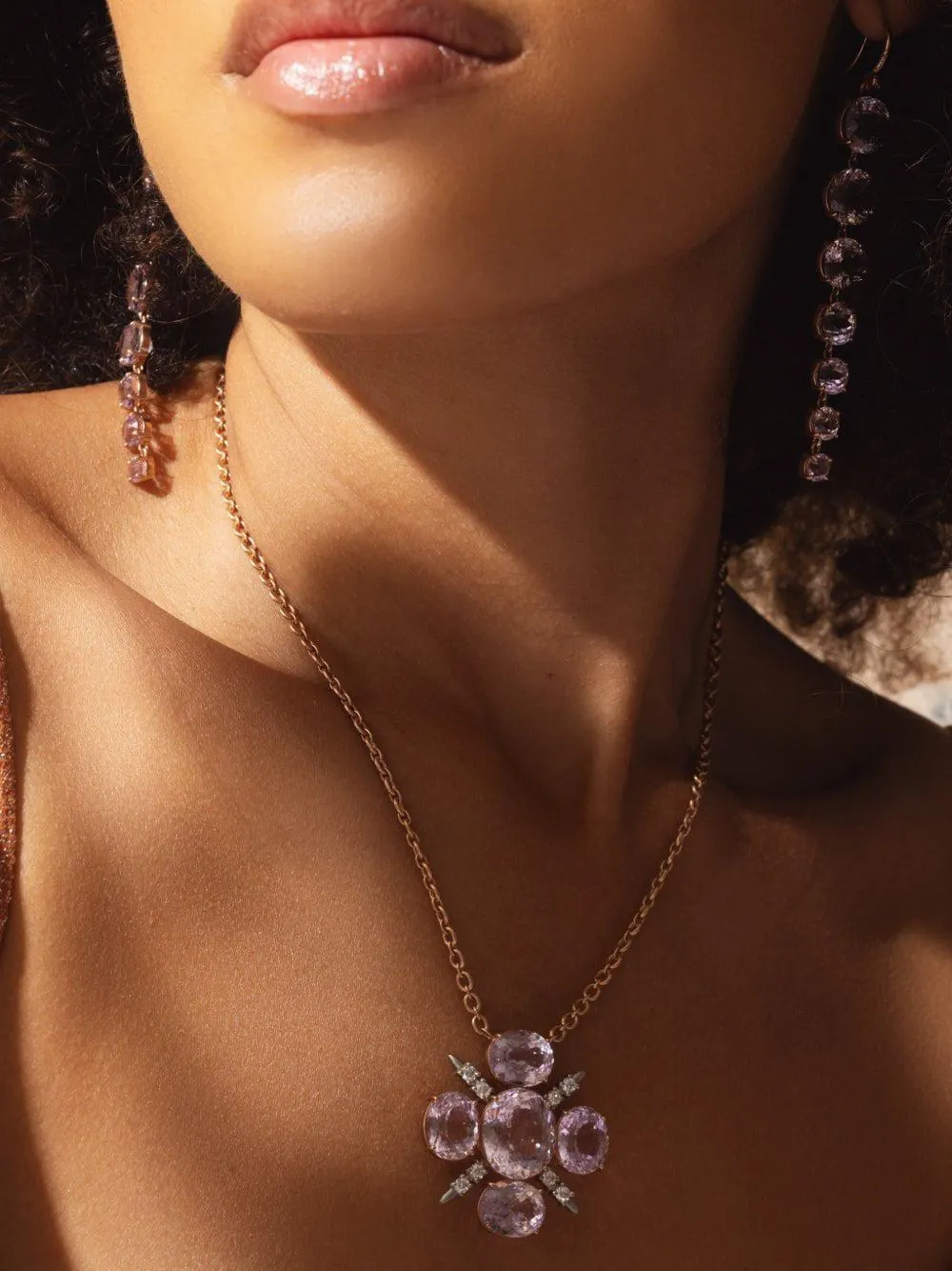 Irene Neuwirth Gemmy Gem Mosaic Kunzite and Diamond Necklace in Pink, view 4