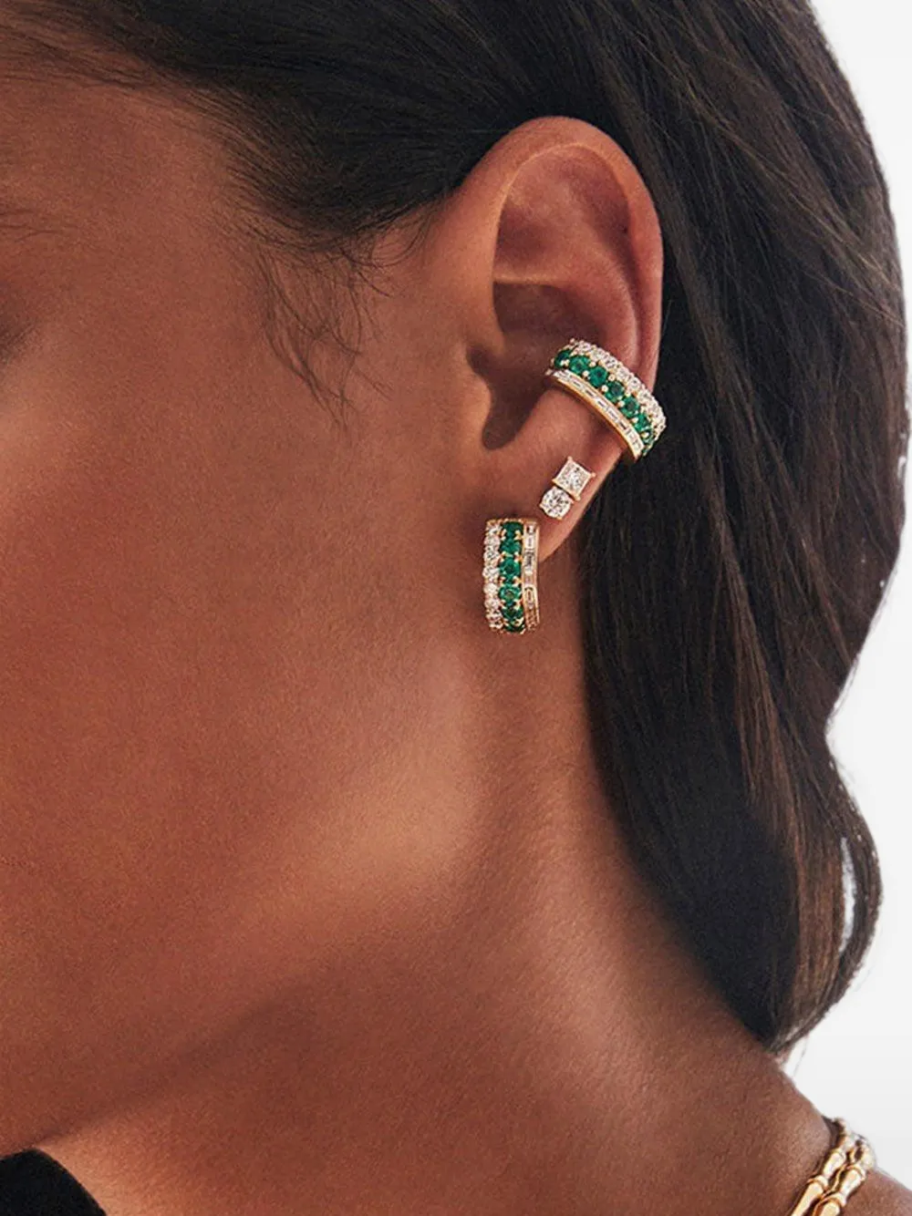 Anita Ko Lola emerald and diamond huggie earrings - Gold