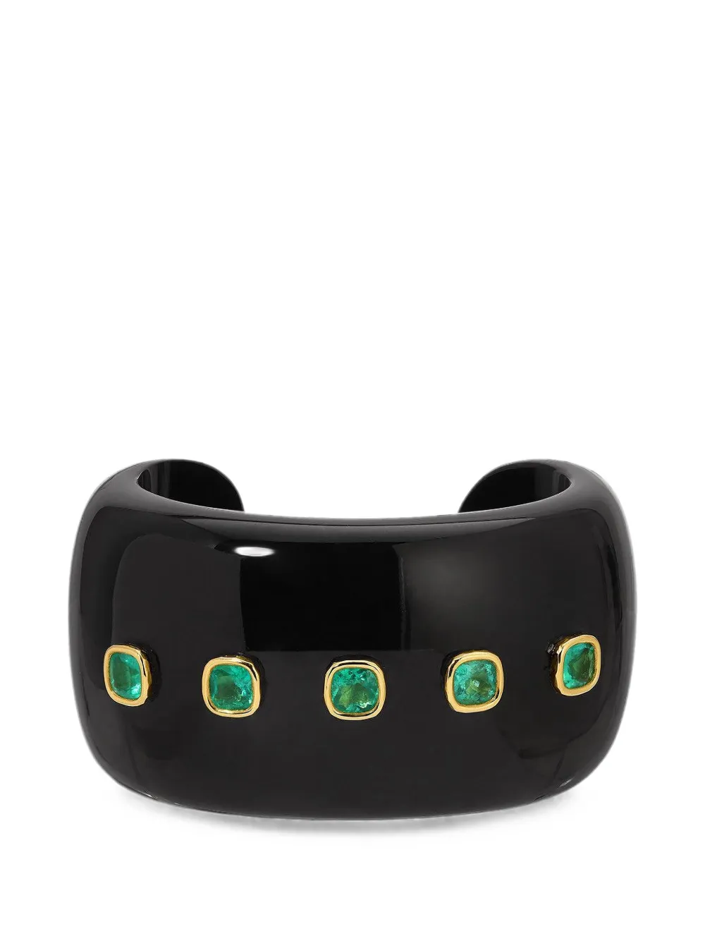 Octavia Elizabeth black jade and emerald cuff bracelet - Gold