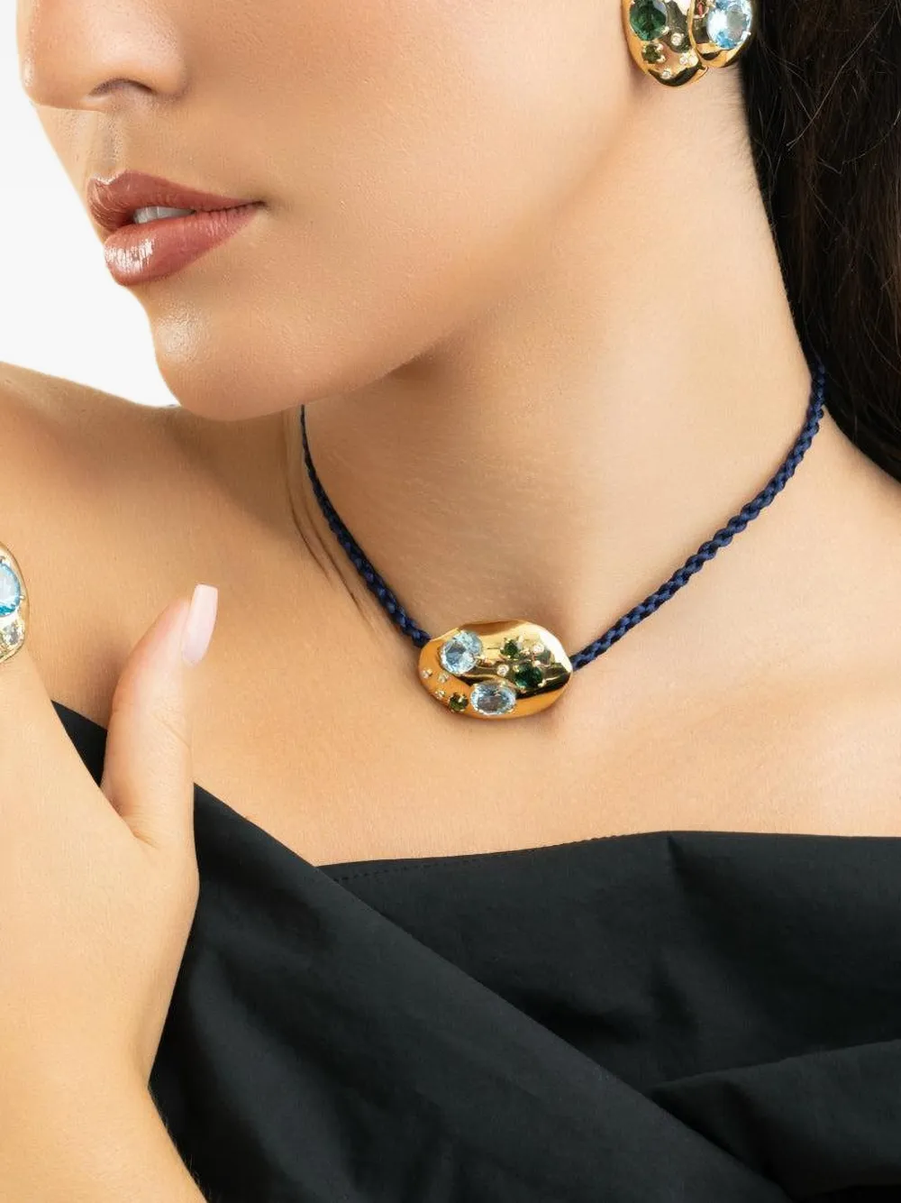 Carol Kauffmann Flintstones Rocks tourmaline and topaz earrings - Gold