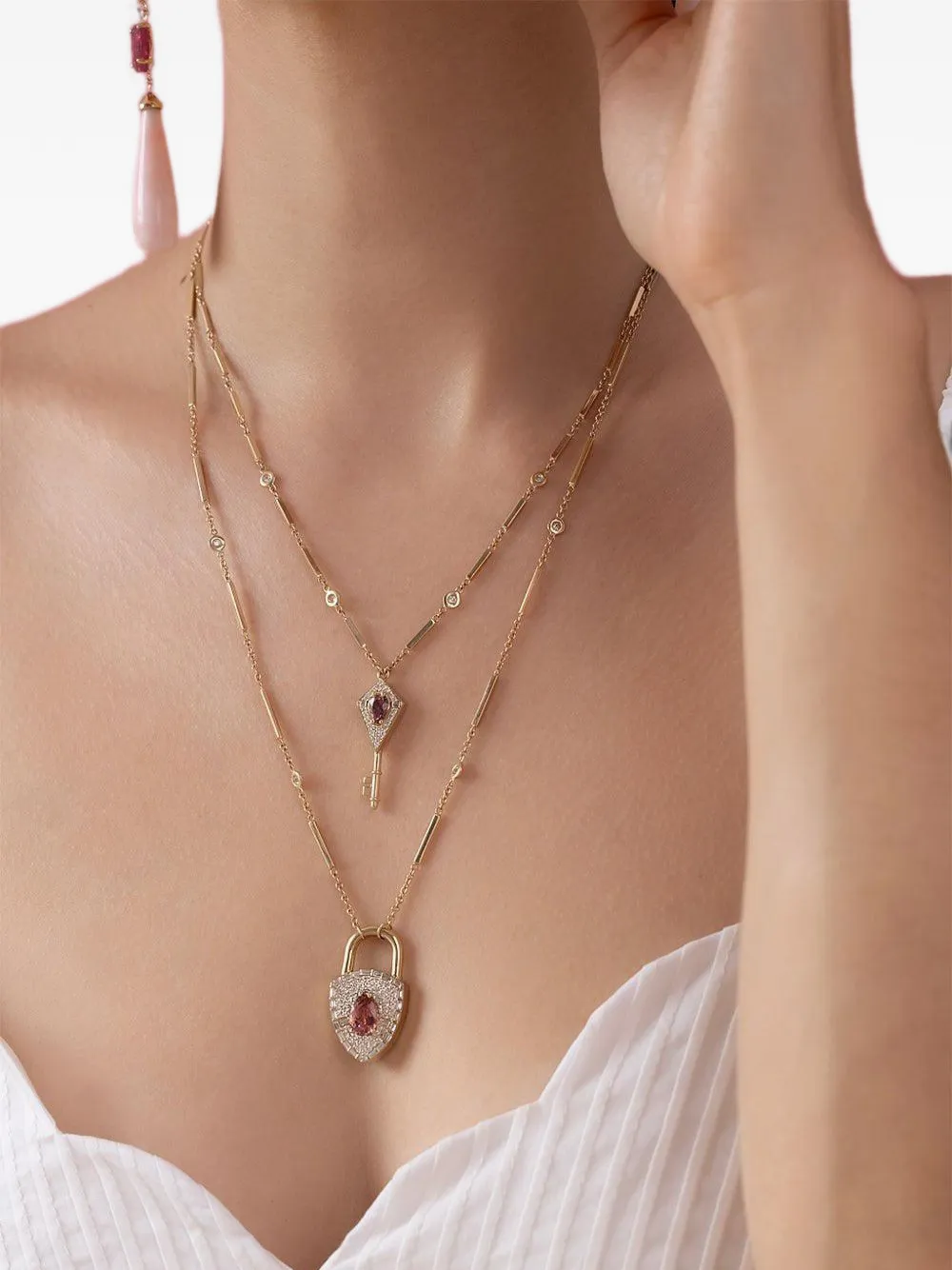 Jacquie Aiche Pink Tourmaline and Diamond Necklace in Gold, view 3