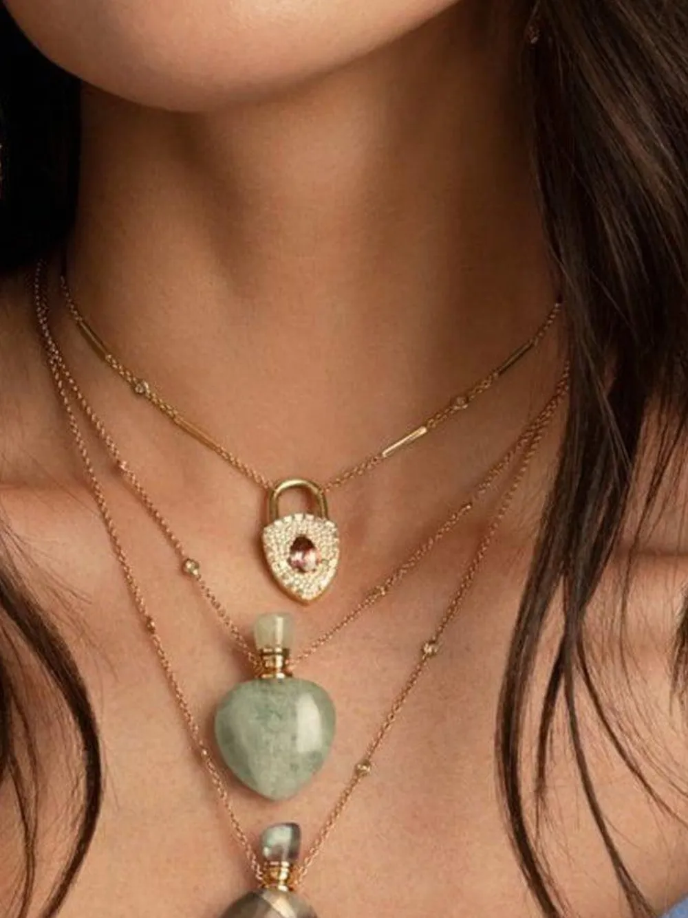 Jacquie Aiche Pink Tourmaline and Diamond Necklace in Gold, view 2