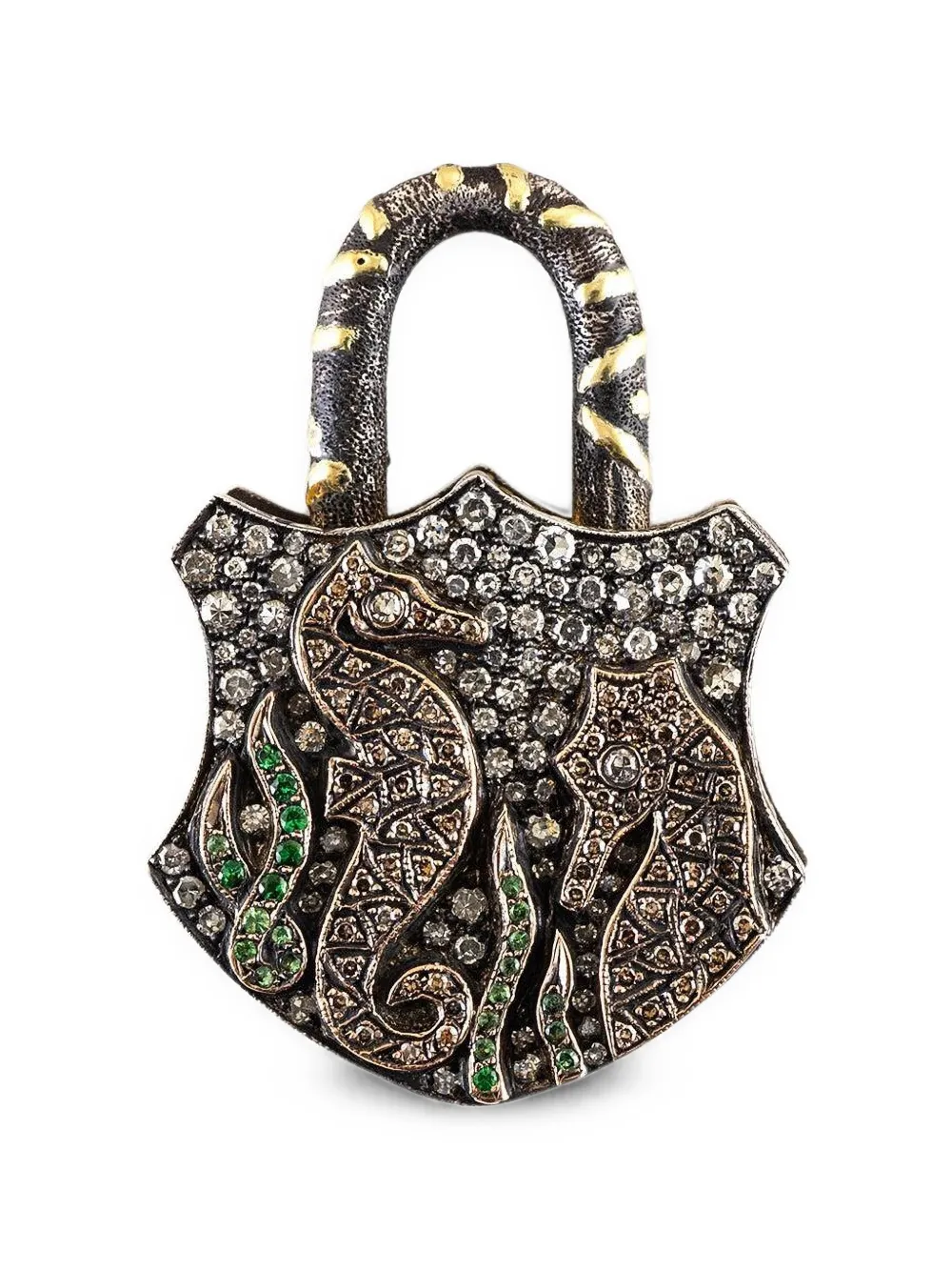 Sevan Bıçakçı large Seahorse green garnet and diamond padlock pendant - Silber