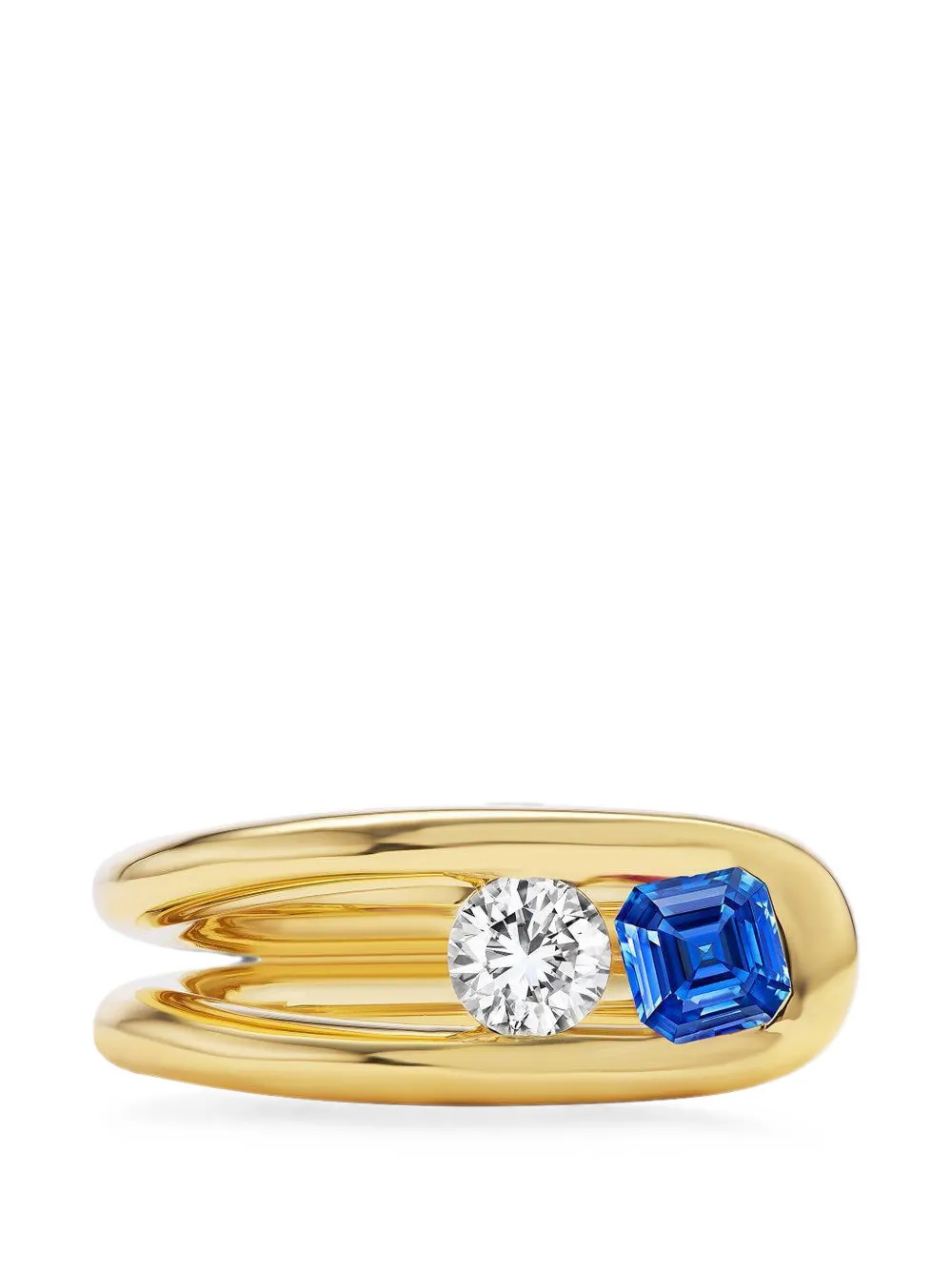 Uniform Object Impact blue sapphire and diamond ring - Gold