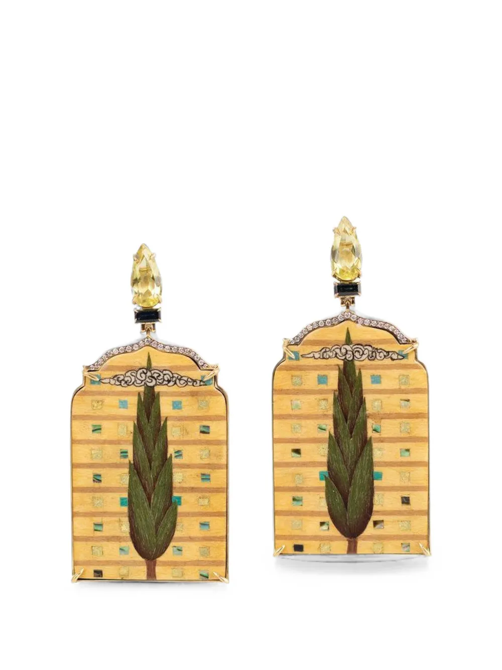 SILVIA FURMANOVICH Marquetry Kashmir Pine Window diamond and sapphire earrings - Gold