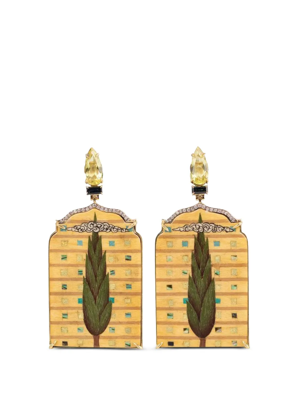 SILVIA FURMANOVICH Marquetry Kashmir Pine Window diamond and sapphire earrings - Oro