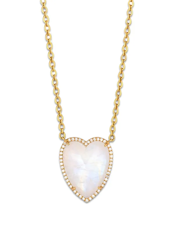 Irene Neuwirth Moonstone and Diamond Heart Necklace in Gold