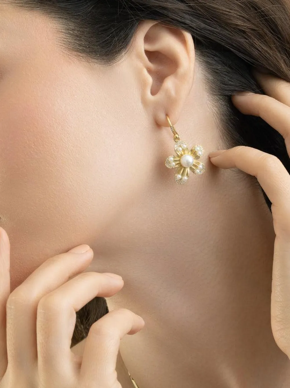 Irene Neuwirth Pearl and Diamond Earrings in Gold, view 2
