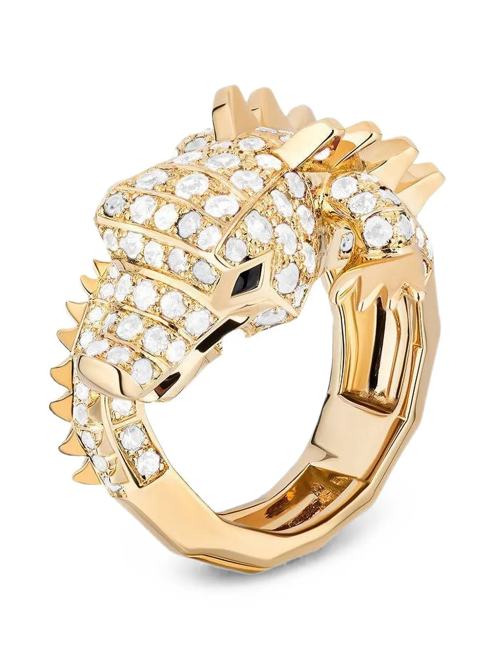 Goshwara Crocodile white sapphire and onyx ring - Gold