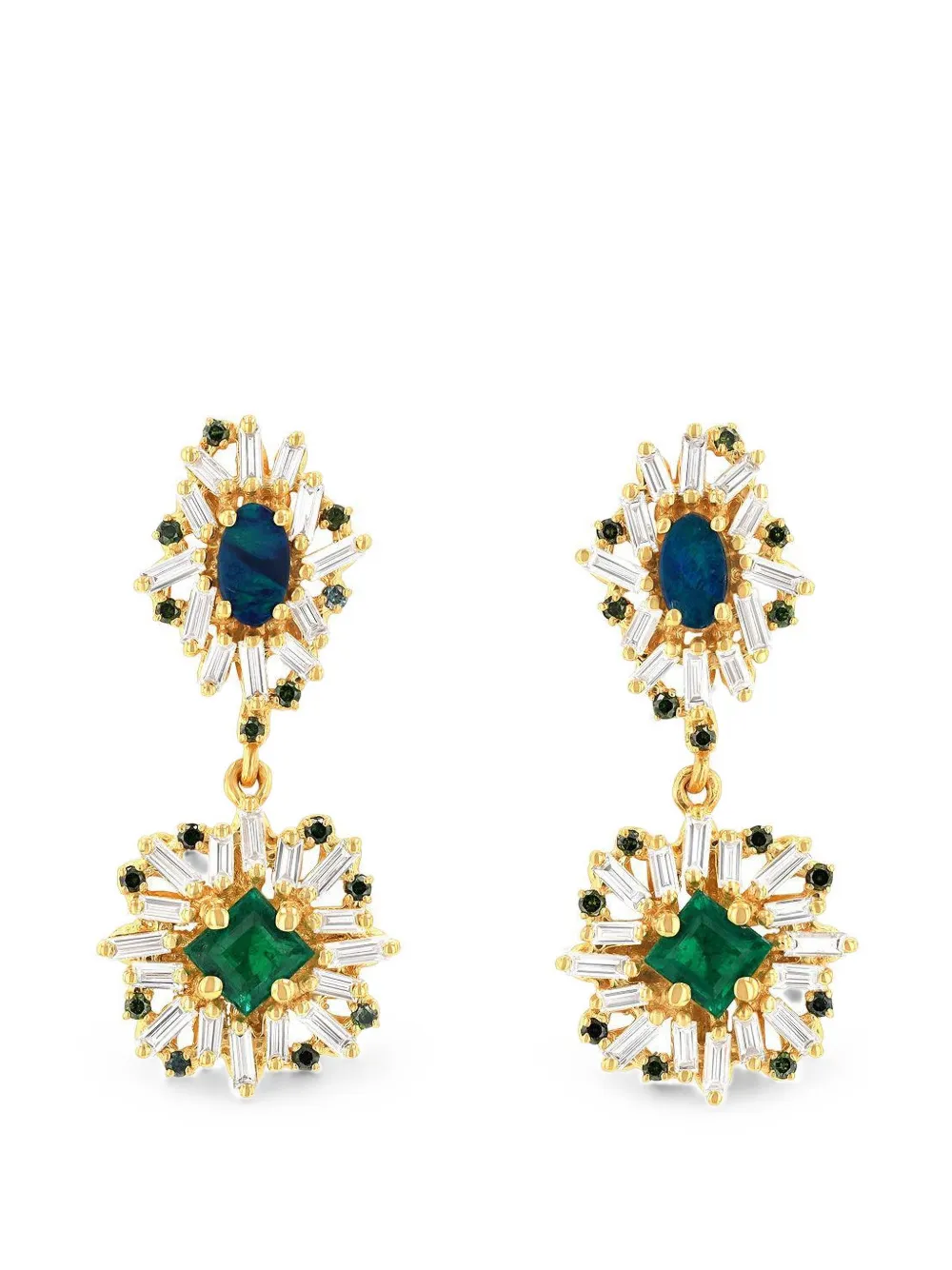 Suzanne Kalan opal and emerald drop earrings - Gold