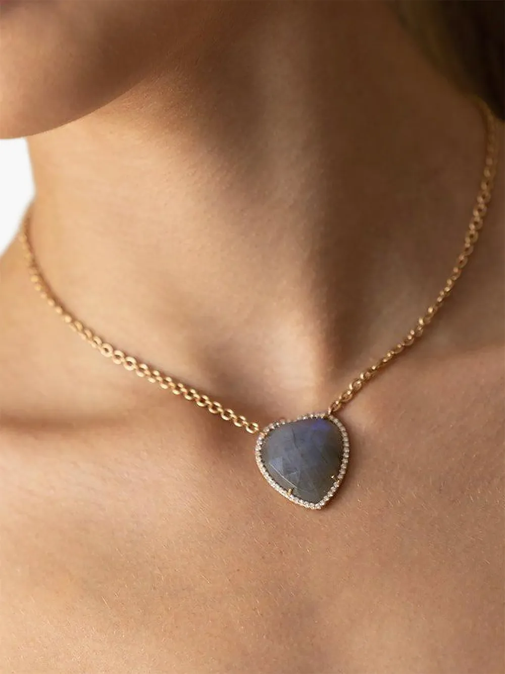 Irene Neuwirth Labradorite and Diamond Heart Necklace in Pink, view 3
