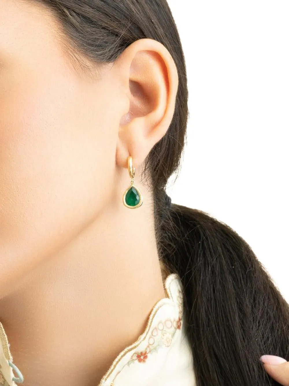 Octavia Elizabeth Hidden Gem Emerald Earrings in Gold, view 3