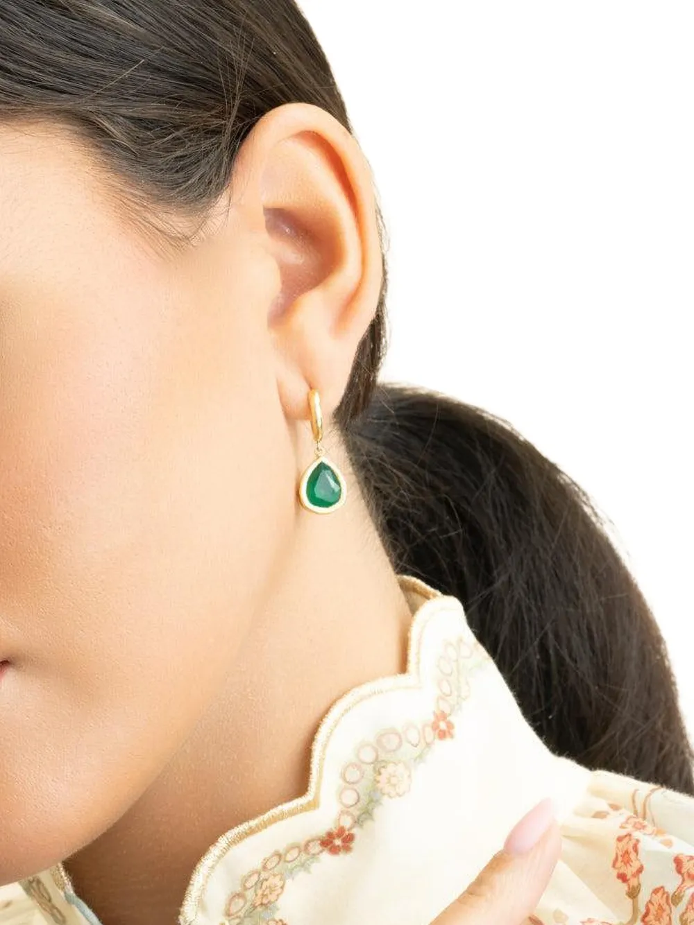 Octavia Elizabeth Hidden Gem Emerald Earrings in Gold, view 4