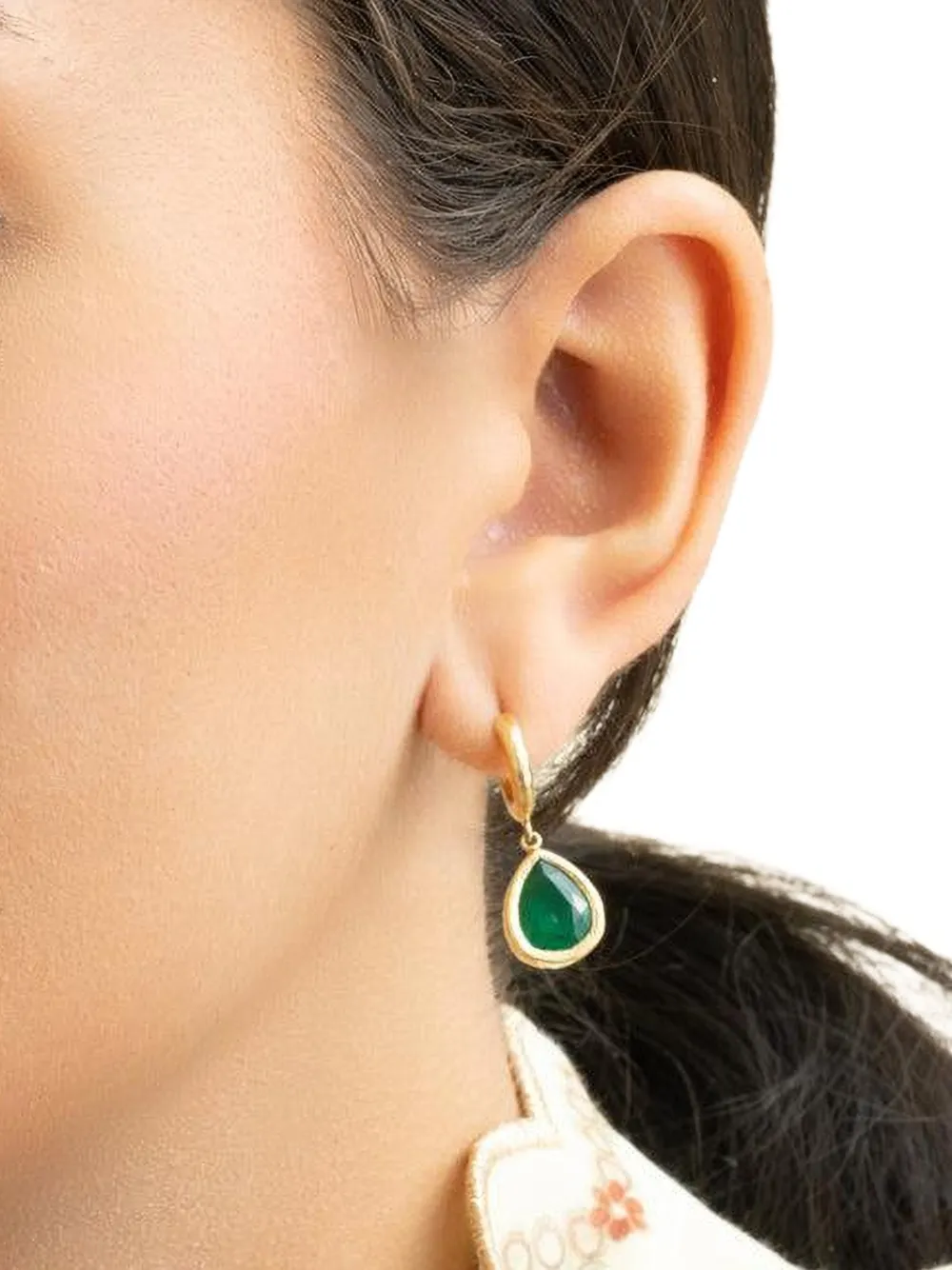 Octavia Elizabeth Hidden Gem Emerald Earrings in Gold, view 2