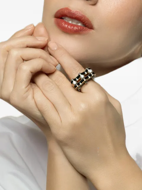 David Webb diamond and enamel small wave studlette ring