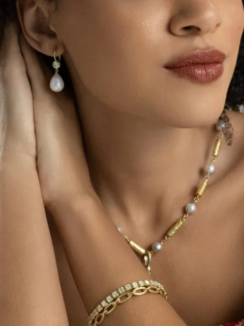 Sylva & Cie 다이아몬드 앤 펄 드롭 이어링