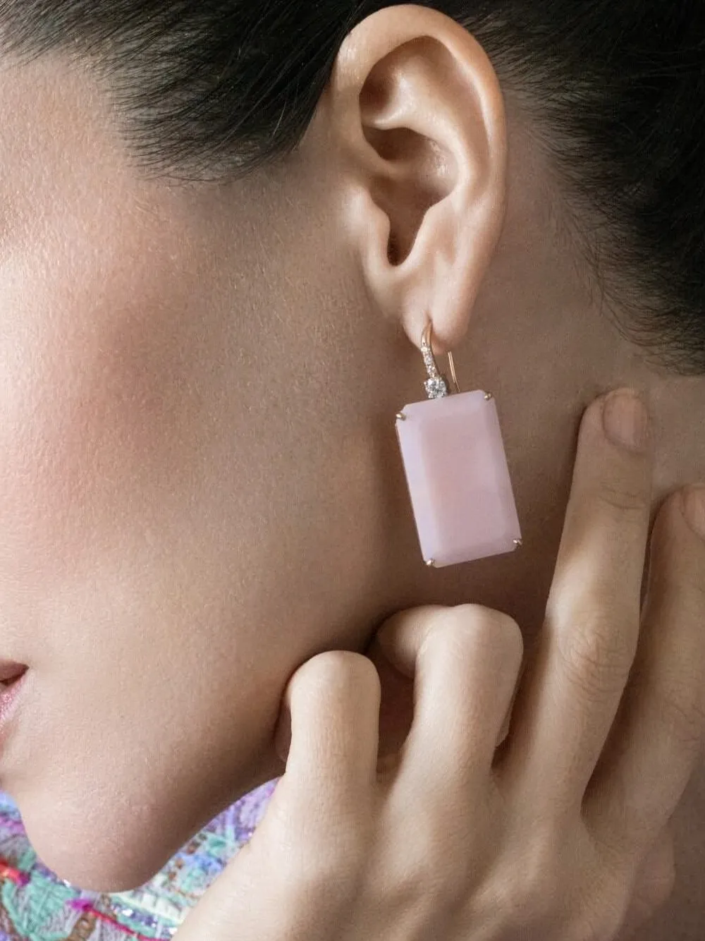 Irene Neuwirth Pink Opal Diamond Earrings, view 3