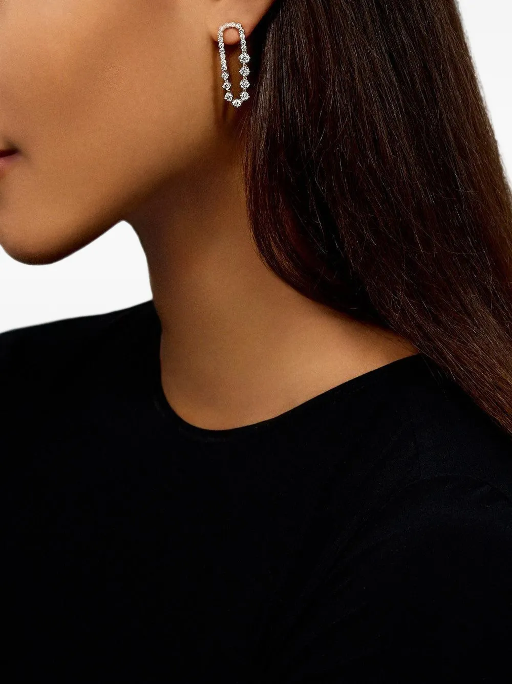 Melissa Kaye Stella Ellipse Diamond Earrings in Silver, view 2