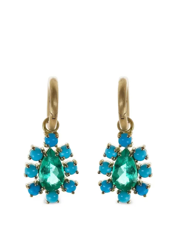 Irene Neuwirth Gemmy Gem Emerald and Turquoise Earrings in Gold
