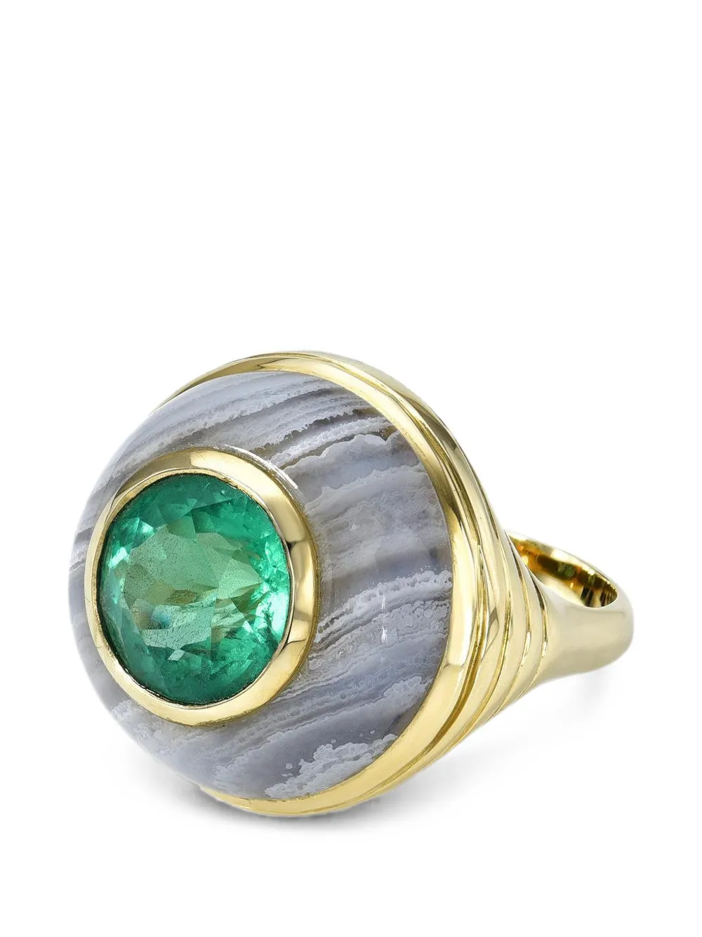 Retrouvaí Petite Lollipop emerald and blue agate ring - Gold