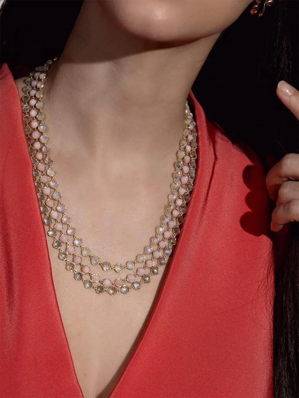 Irene Neuwirth Small Classic Link Pink-opal Necklace, view 2