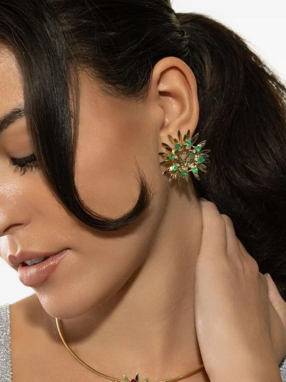 Carol Kauffmann Mandala emerald and diamond earrings - Gold