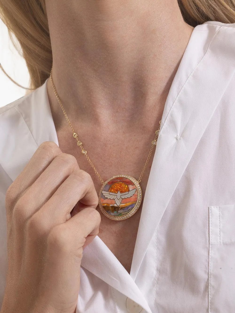 Jacquie Aiche Thunderbird Diamond and Pearl Necklace in Gold, view 3