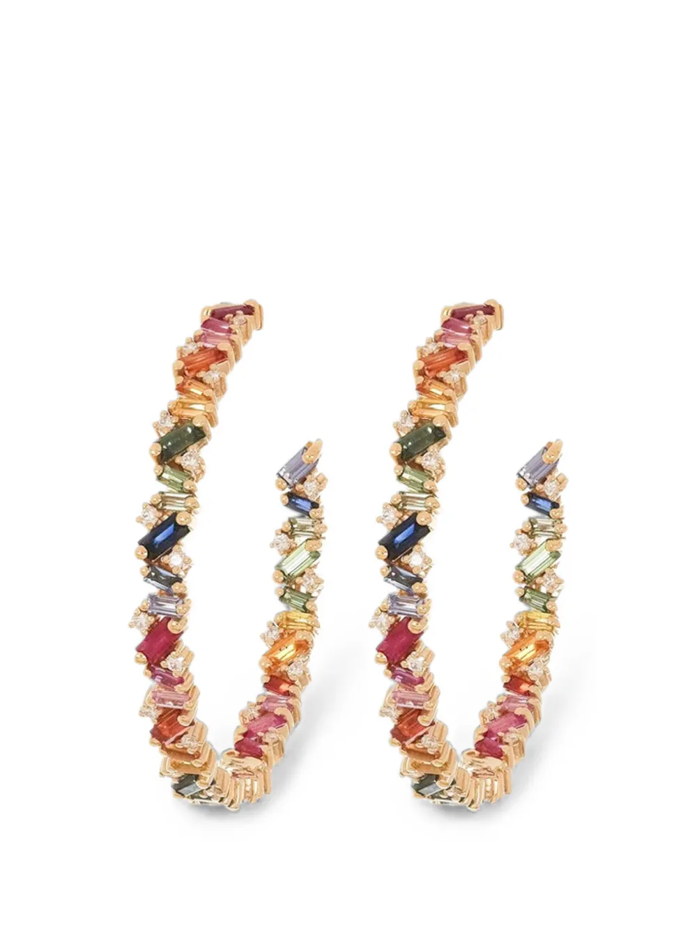 Suzanne Kalan rainbow sapphire and diamond hoop earrings - Gold