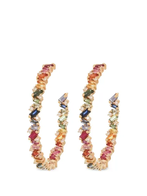 Suzanne Kalan rainbow sapphire and diamond hoop earrings