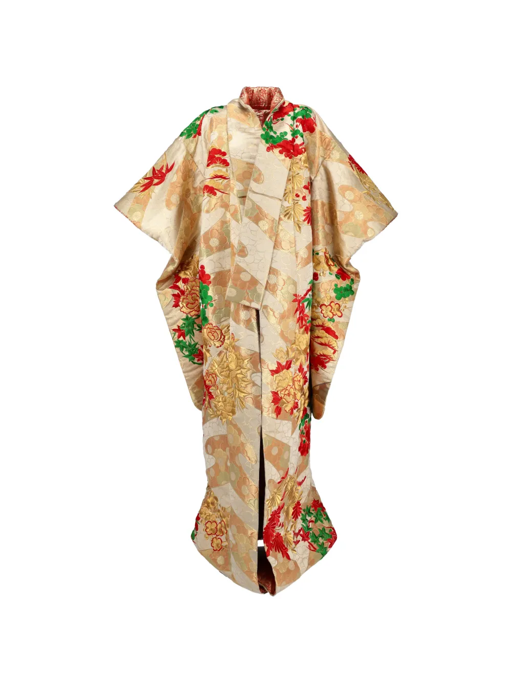 Vintage floral-embroidered kimono coat - Nude