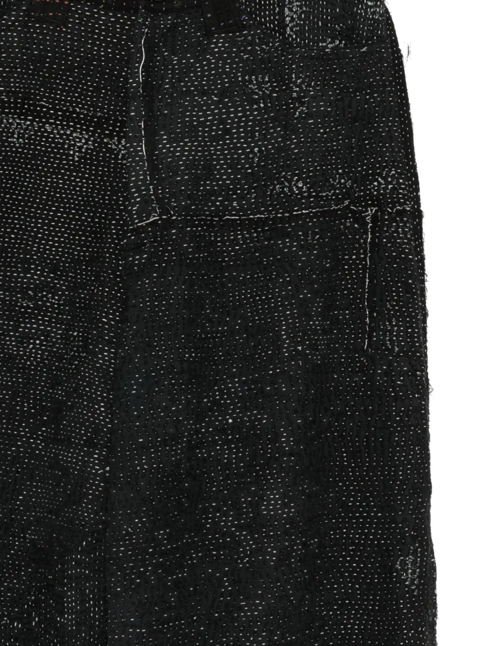 Y's Broek met franje en sashiko-stiksel Zwart