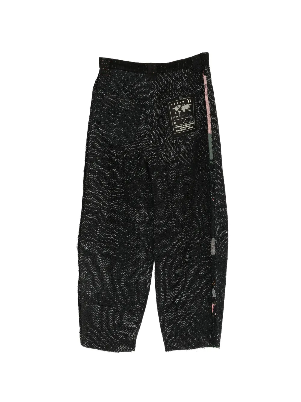 Y's Broek met franje en sashiko-stiksel Zwart