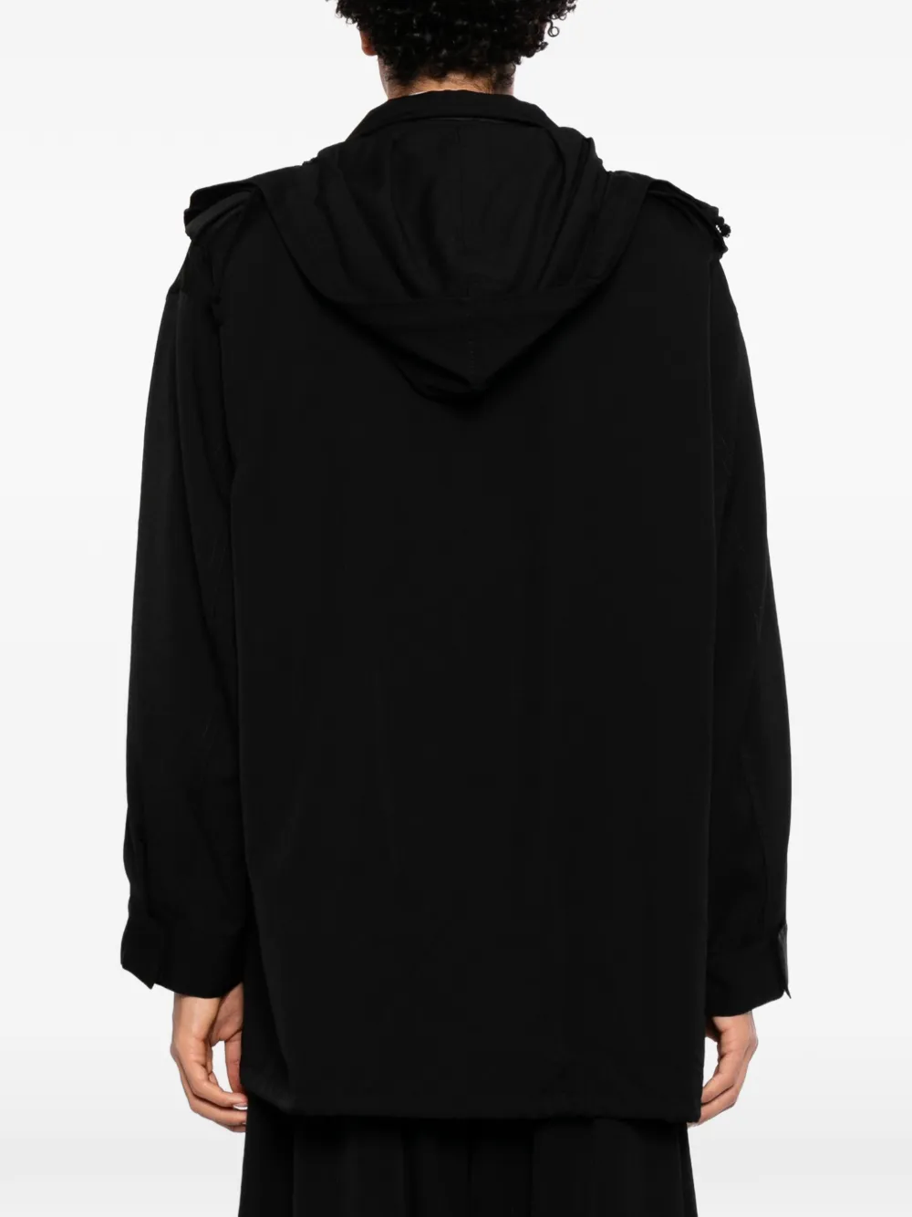 Yohji Yamamoto Jack met klepzak en epauletten Zwart