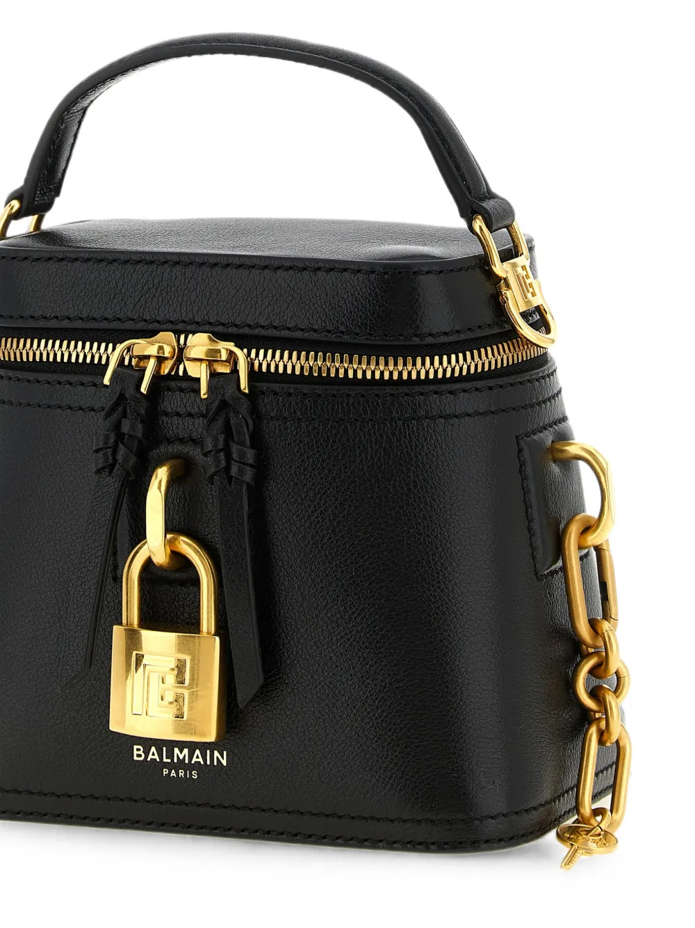 Balmain Pulse Vanity Leather Handbag in Black, view 3