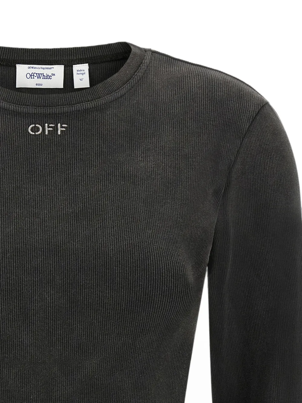 Off-White Off Stamp ribbed cotton T-shirt Zwart