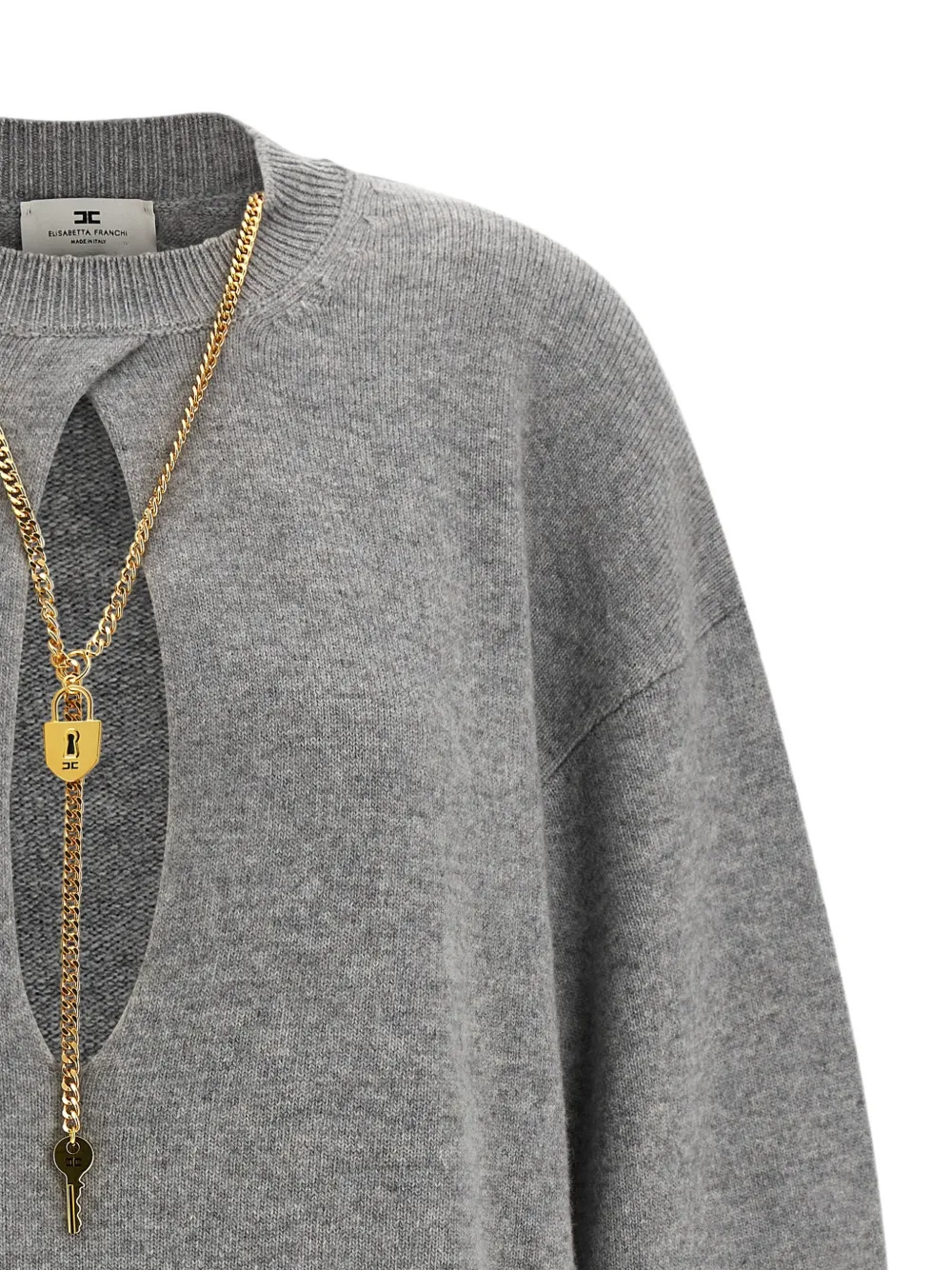 Elisabetta Franchi Wollen mini-jurk verfraaid met ketting Grijs