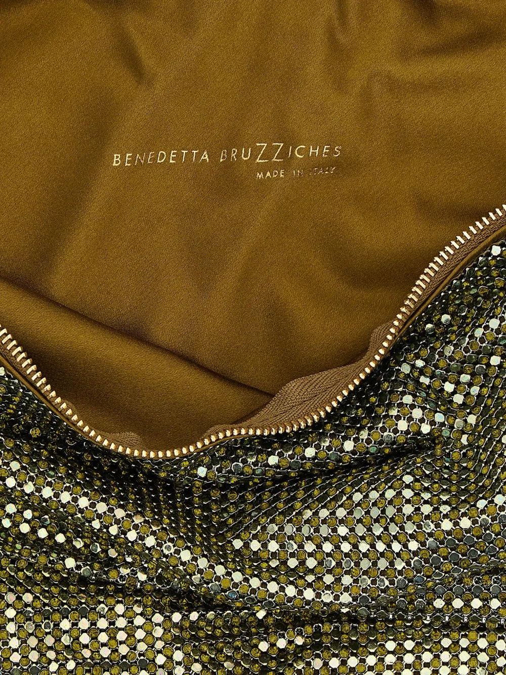 Benedetta Bruzziches Ursula schoudertas met mesh en stras Groen