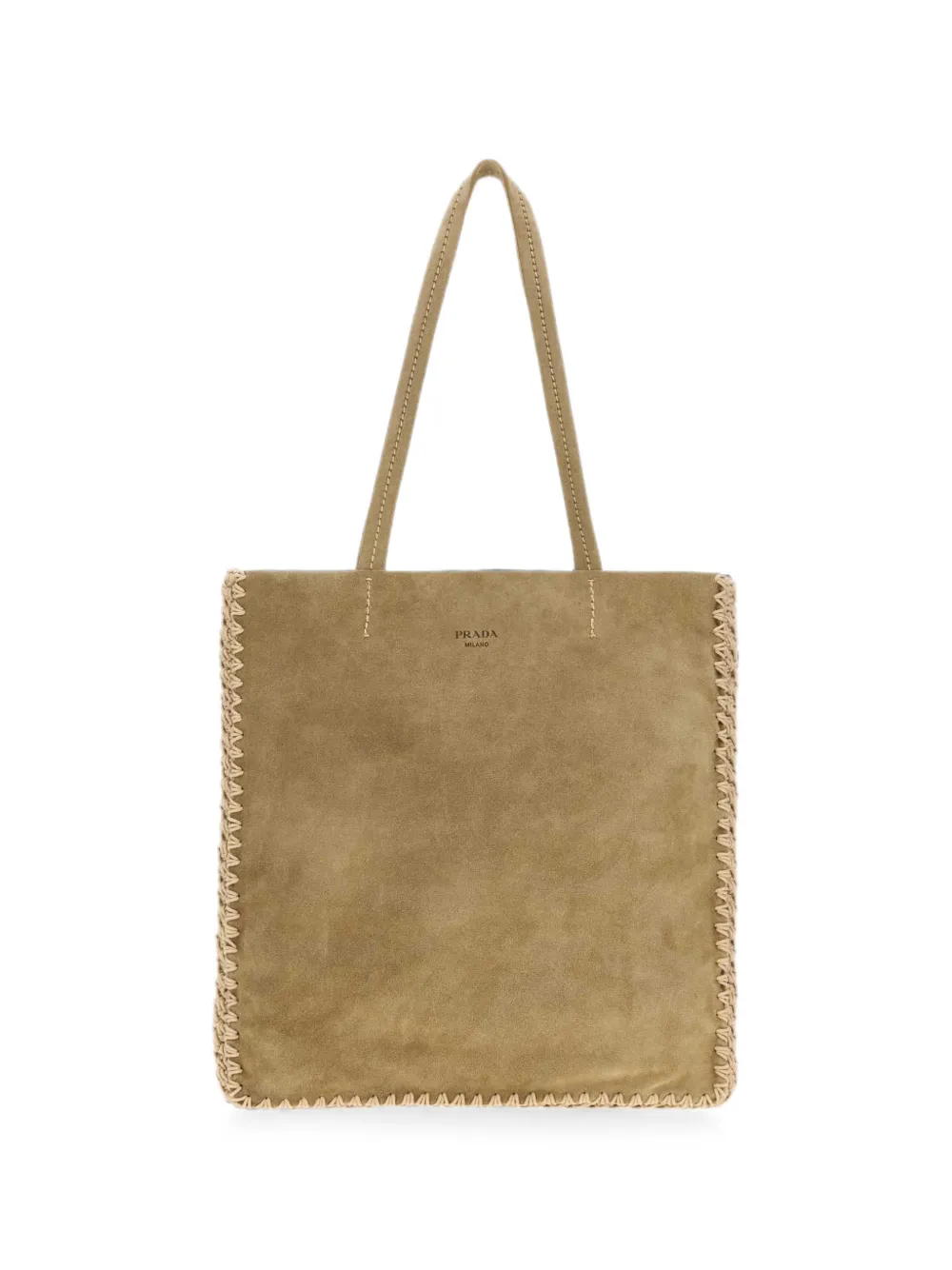 Prada Grote suède en gehaakte schoudertas Beige