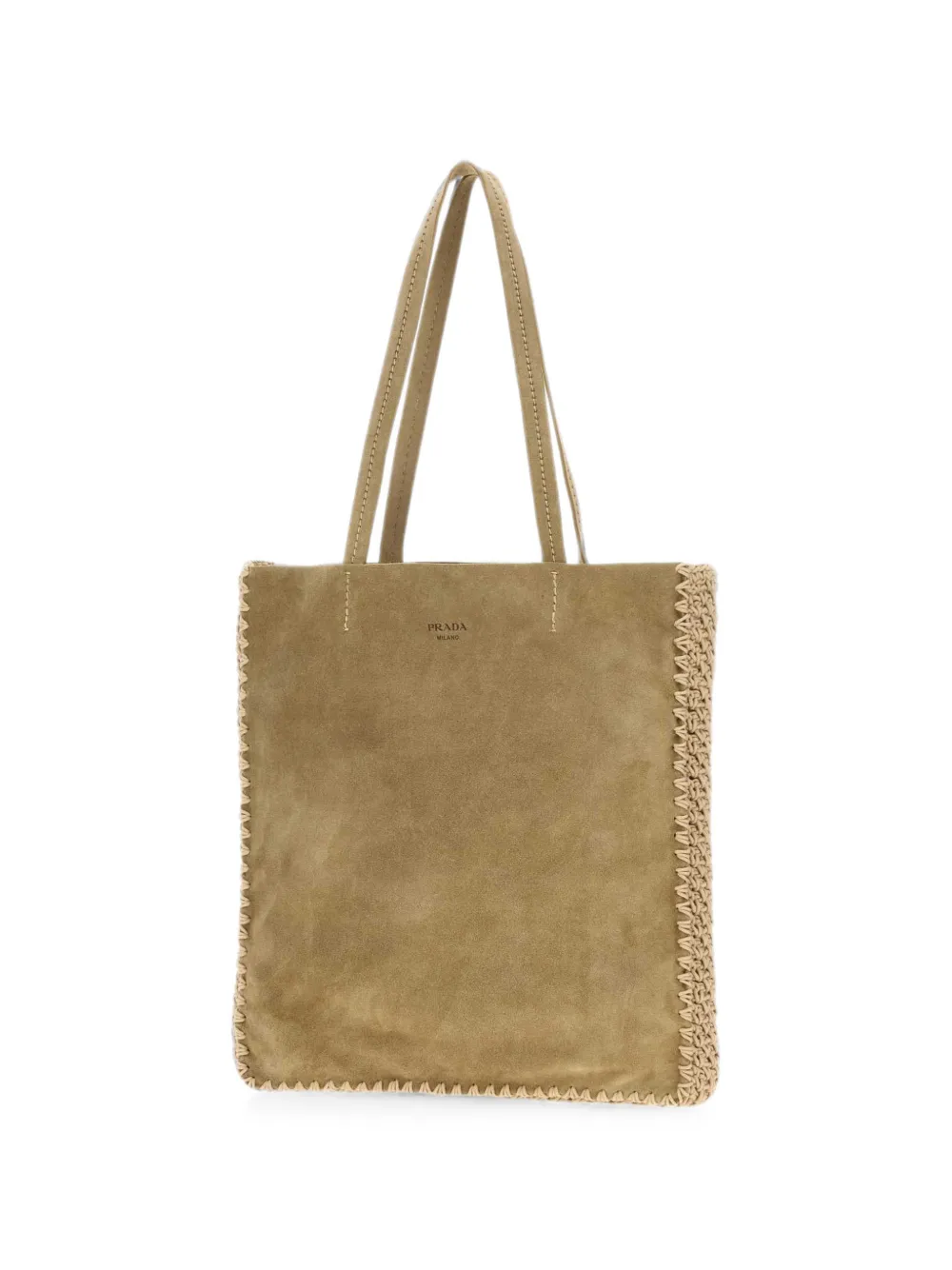 Prada Grote suède en gehaakte schoudertas Beige