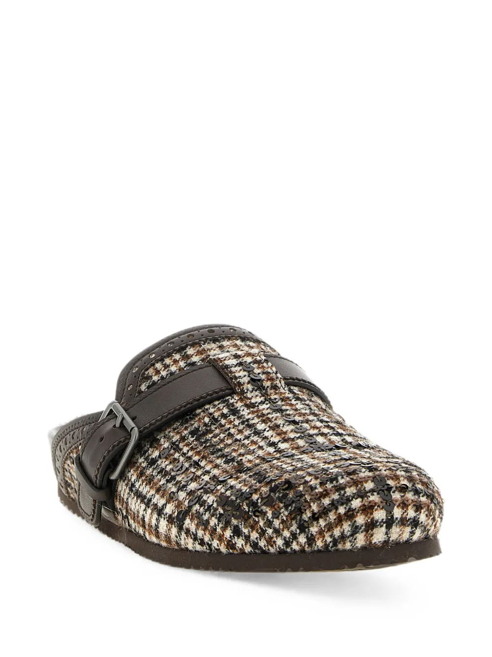 Brunello Cucinelli Dazzling houndstooth-pattern sequin-embellished mules Bruin