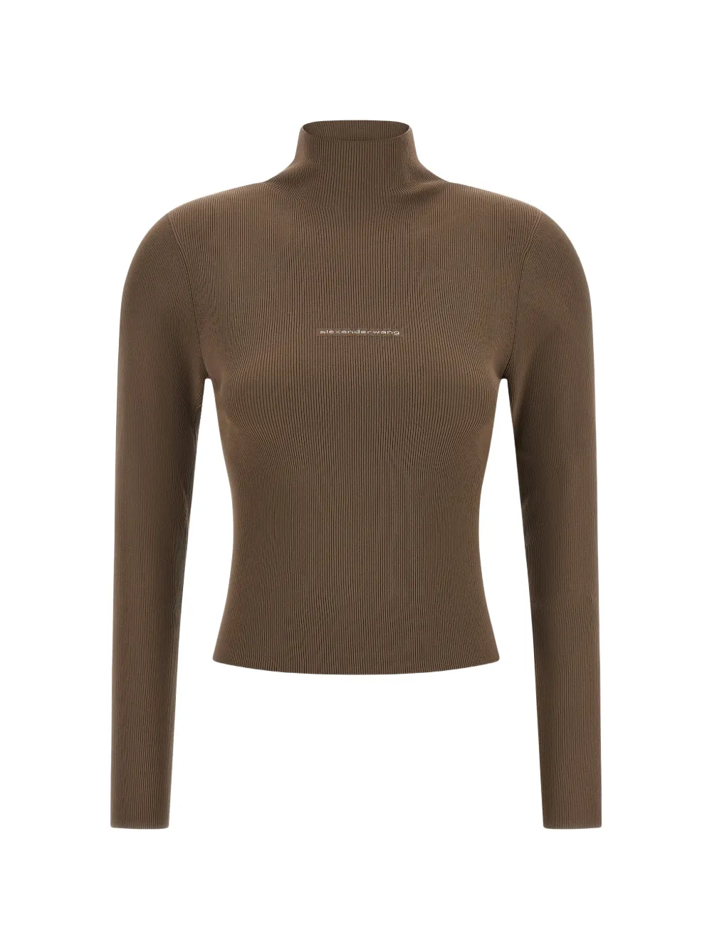 Alexander Wang logo-jacquard ribbed high-neck sweater - Marrone