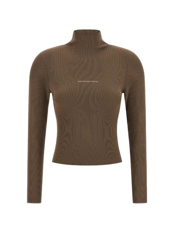 Alexander Wang Logo-jacquard Ribbed High-neck Sweater in Brown