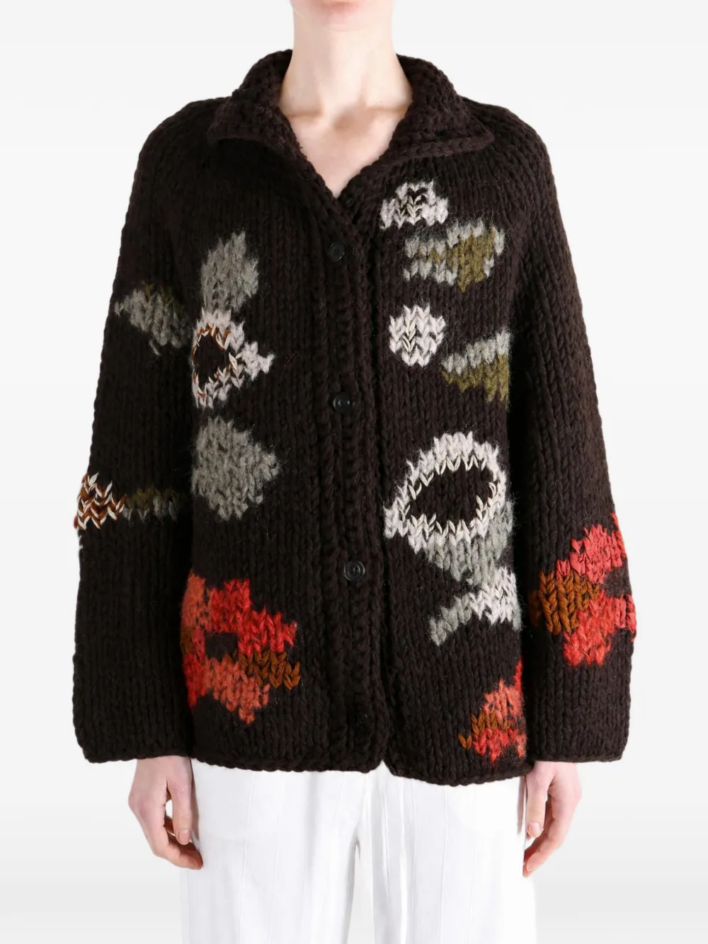 Casey Flora vest met bloemen-intarsia Bruin