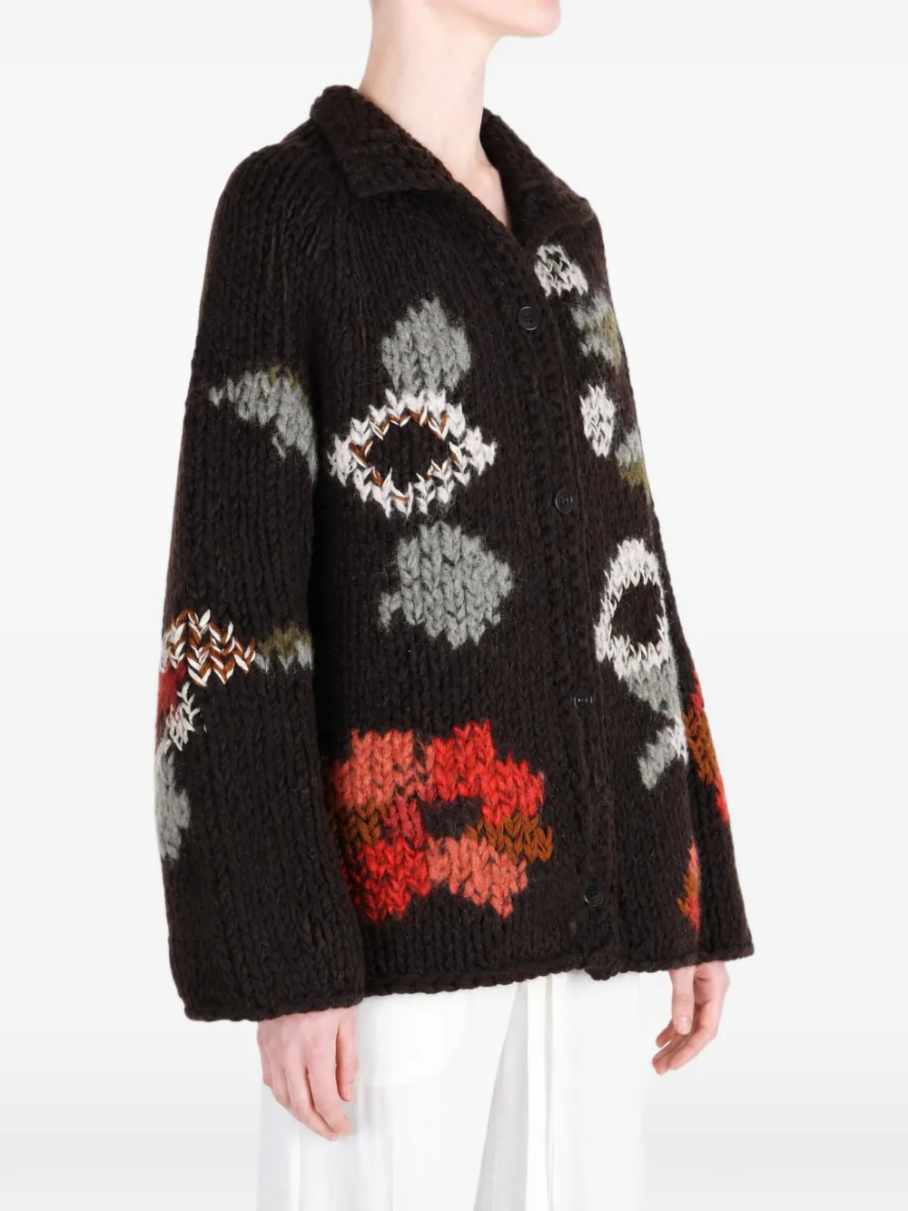 Casey Flora vest met bloemen-intarsia Bruin