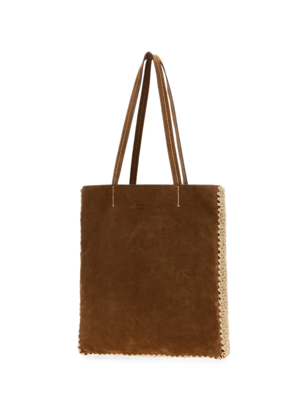 Prada Borsa tote grande in pelle scamosciata con dettagli all'uncinetto - Marrone