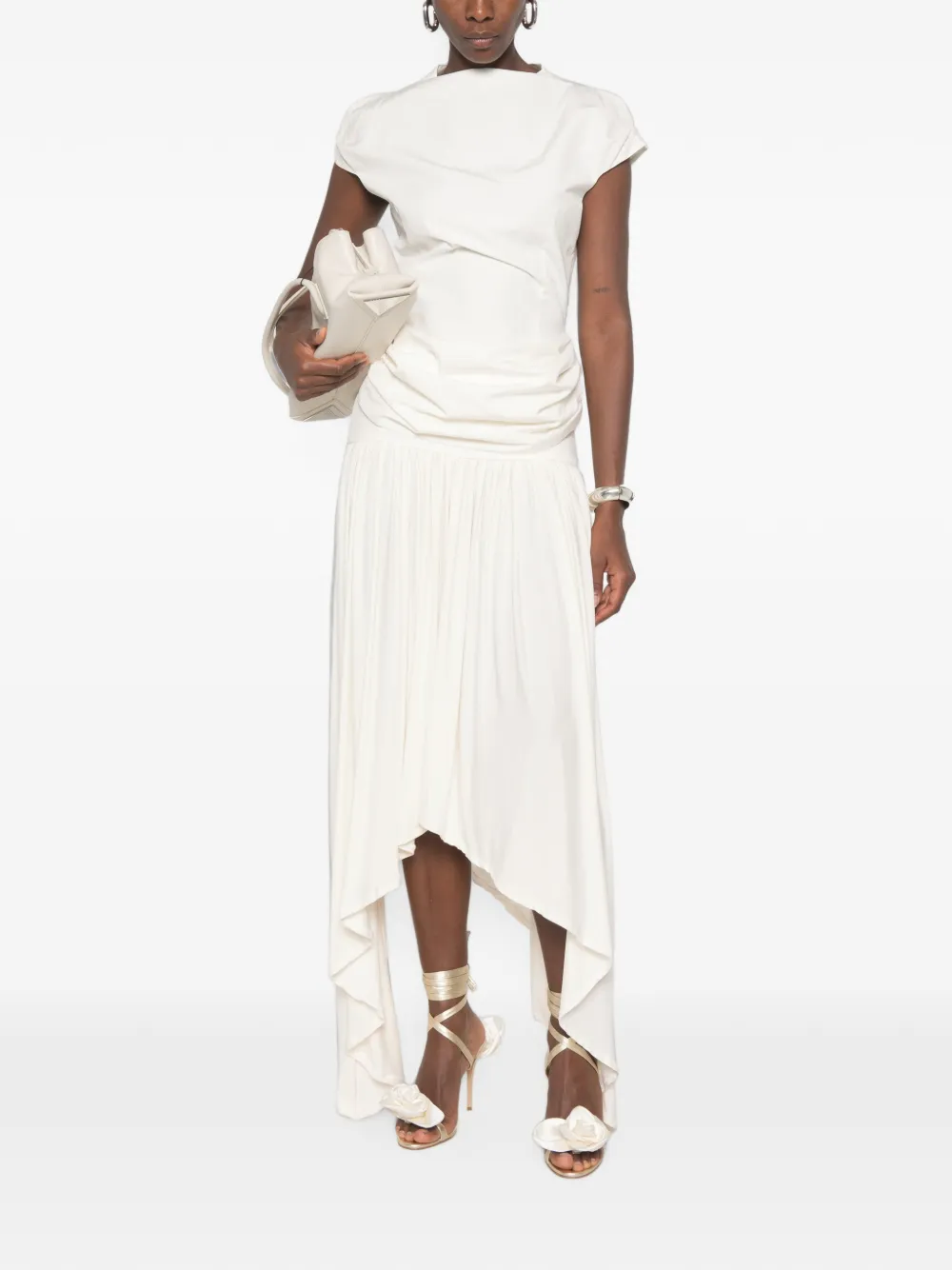 Magda Butrym Gedrapeerde blouse met kapmouwen Beige