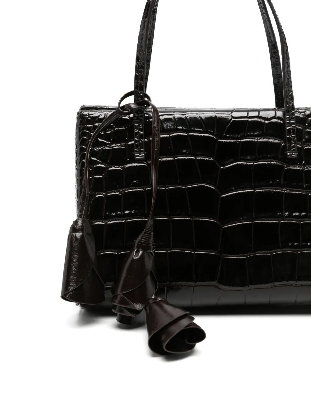 Magda Butrym shopper met krokodillen-reliëf en bloemenhanger Zwart