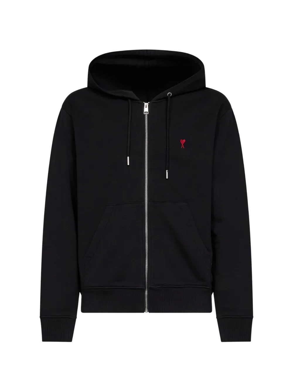 AMI Paris Felpa Ami de Coeur con zip e cappuccio - Nero