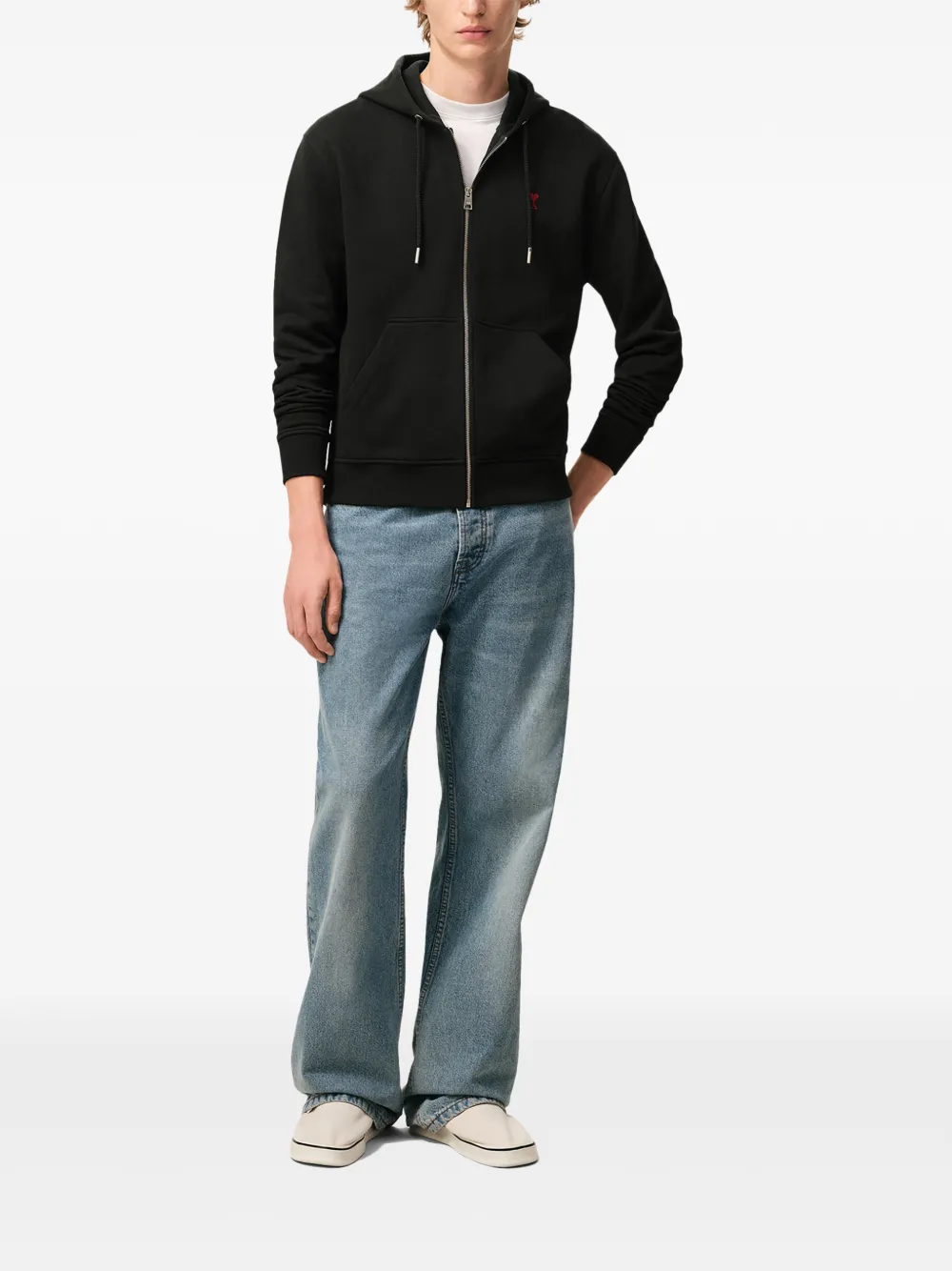 AMI Paris Katoenen hoodie met rits en Ami de Coeur Zwart